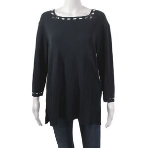 Iceberg Unisex Designer Pullover Sweater Black Square Neck 3/4 Sleeve Size XL